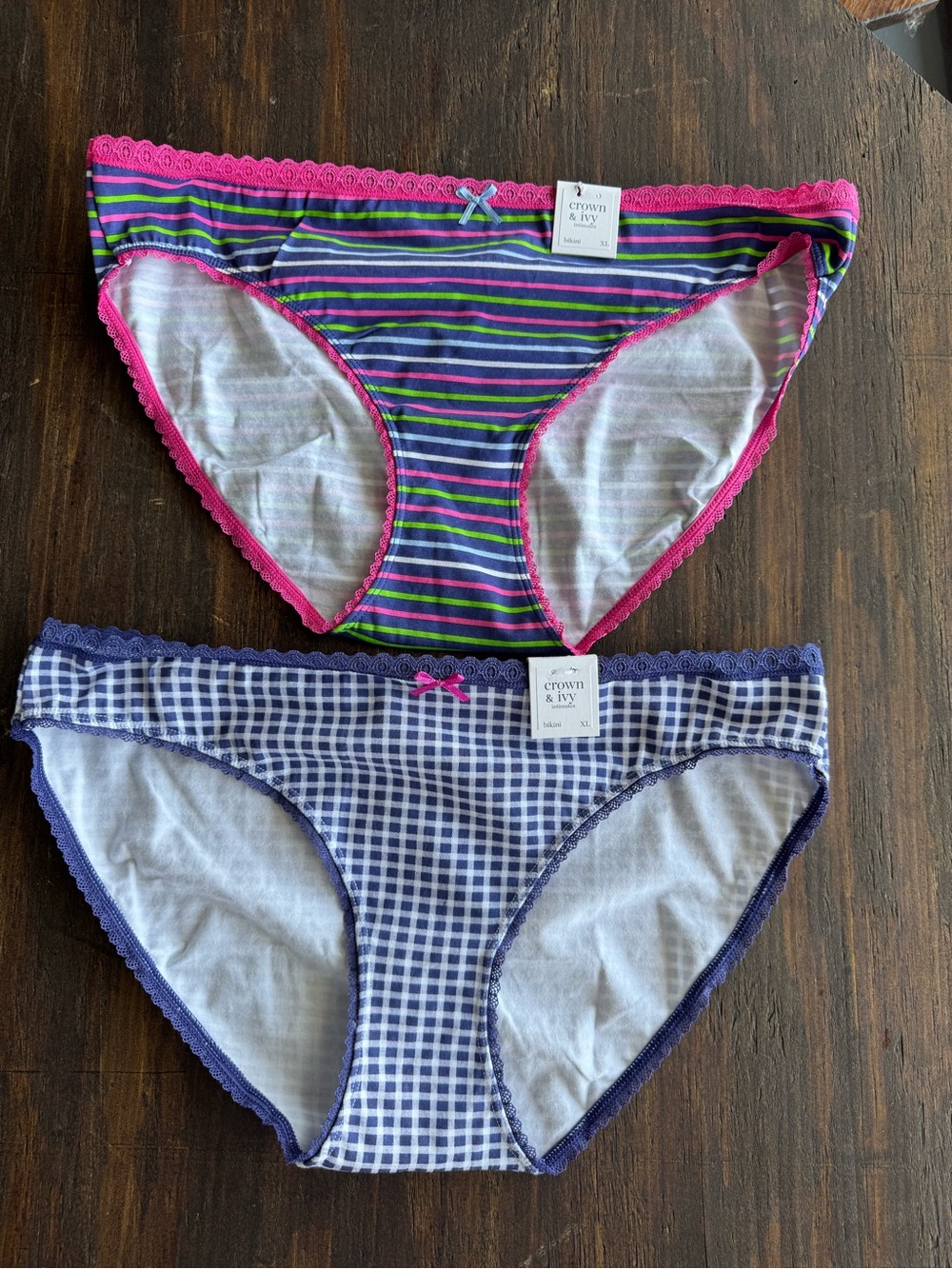 crown & ivy Striped Multicolor and Navy Gingham Bikini Briefs (2-Pack)
